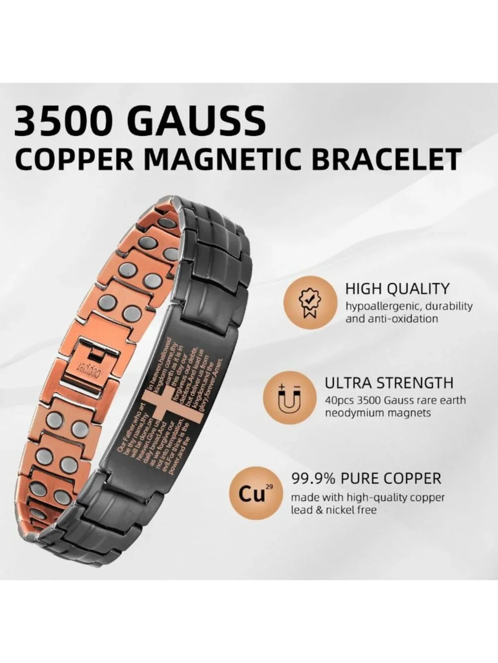 Adjustable Magnetic Copper Cross Bracelet for Men - Strength & Style Jewelry